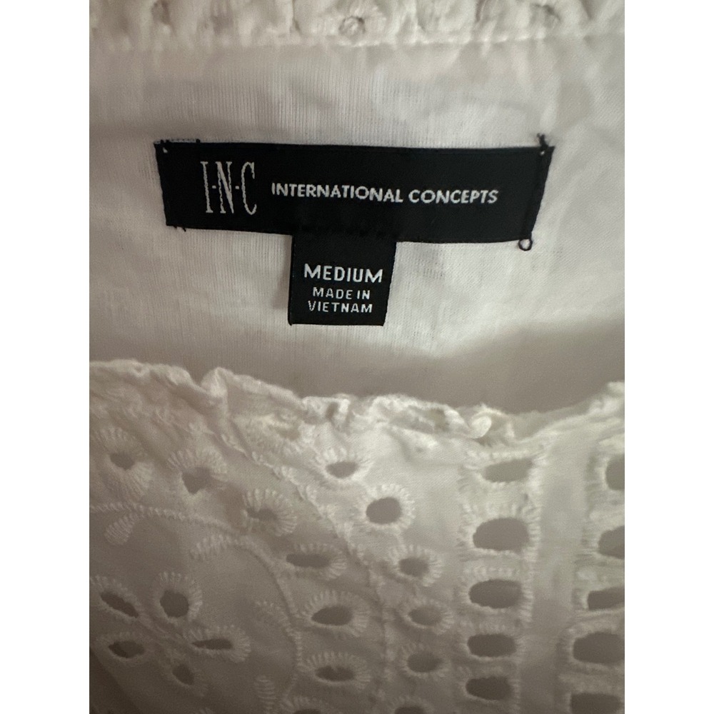 INC International Concepts White Eyelet Ruffle Sleeve Mini Dress Boho Coastal - Picture 3 of 5
